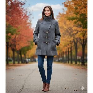 Banana Republic Toggle & zipper, wool barn coat funnel notched collar Size-M